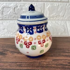 Bolesławiec Polish Pottery Lidded / Cork Jar • 5" • Hand‑Painted Stoneware